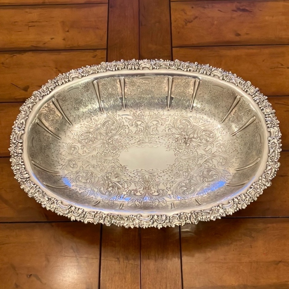 Vintage Large Silver-Plated Barker Ellis Oval Serving Bowl